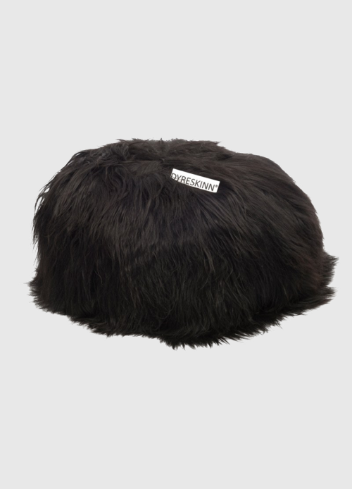 Poef schapenvacht IJslands | Natural zwart, rond | Ø60 x 40cm