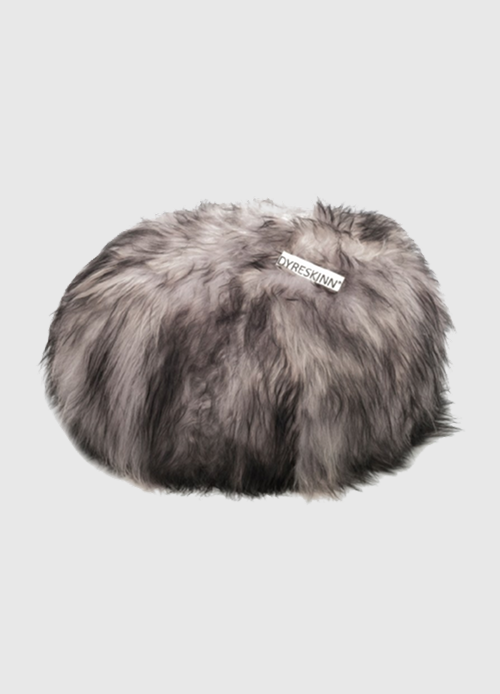 Poef schapenvacht IJslands | Melange grijs, rond | Ø60x40cm