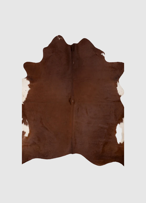 K053 | Cuir de vache unique XL | Bruin-blanc | environ 210 x 180 cm