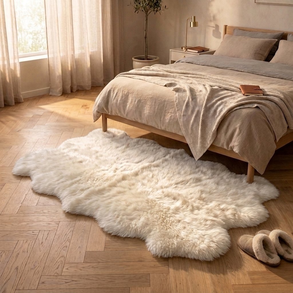 Schapenvacht vloerkleed wit – 4 vachten, in het interieur
