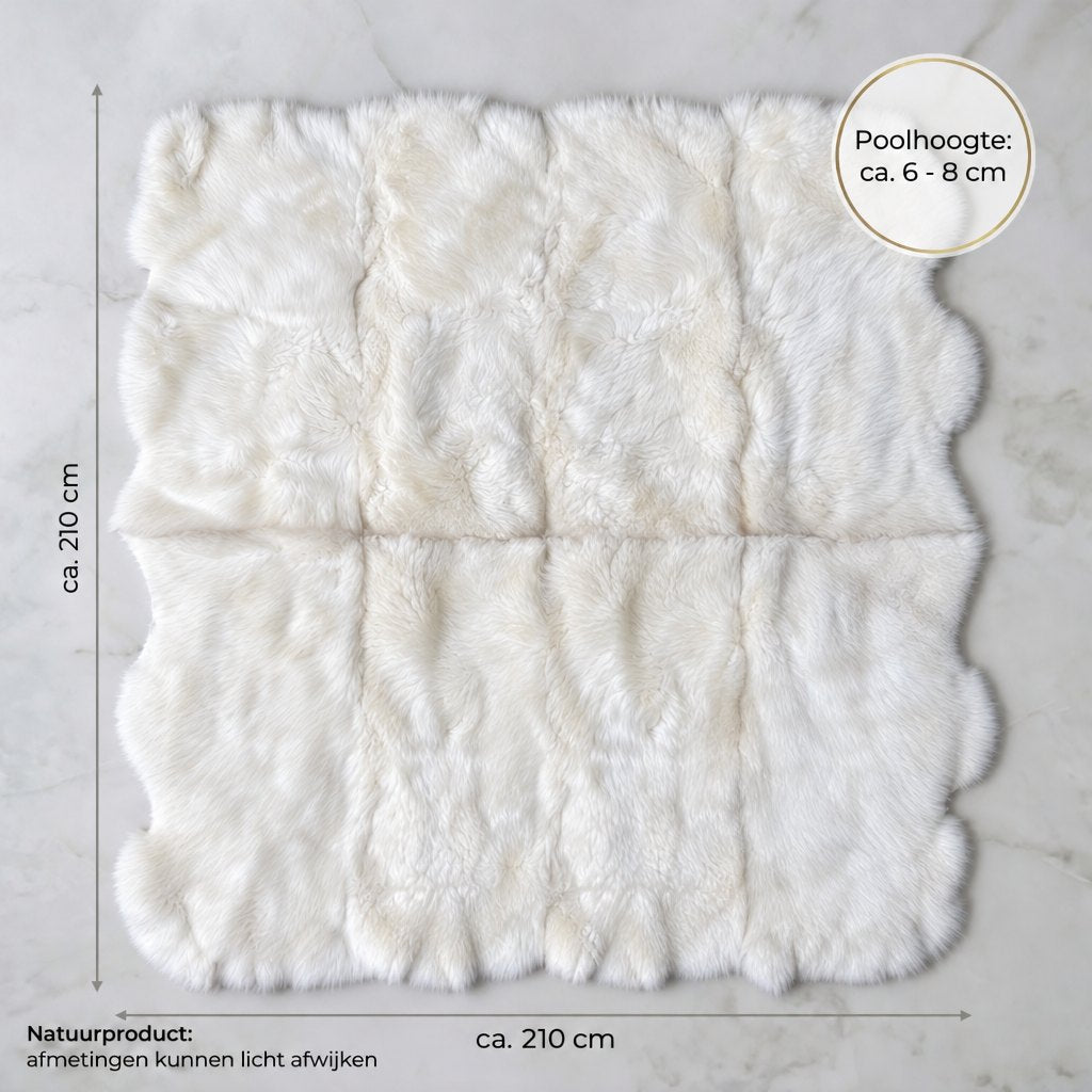 Schapenvacht vloerkleed wit – 8 vachten, afmetingen