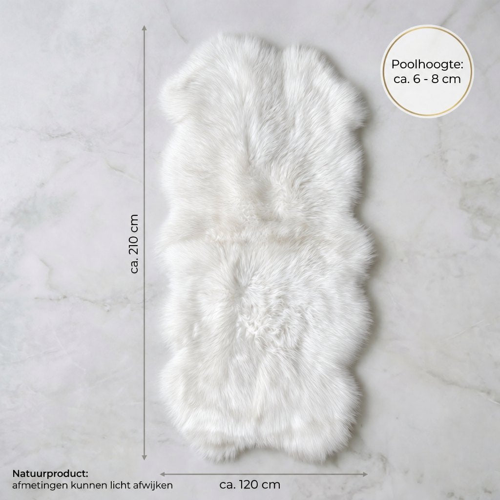 Schapenvacht vloerkleed wit – 4 vachten, afmetingen