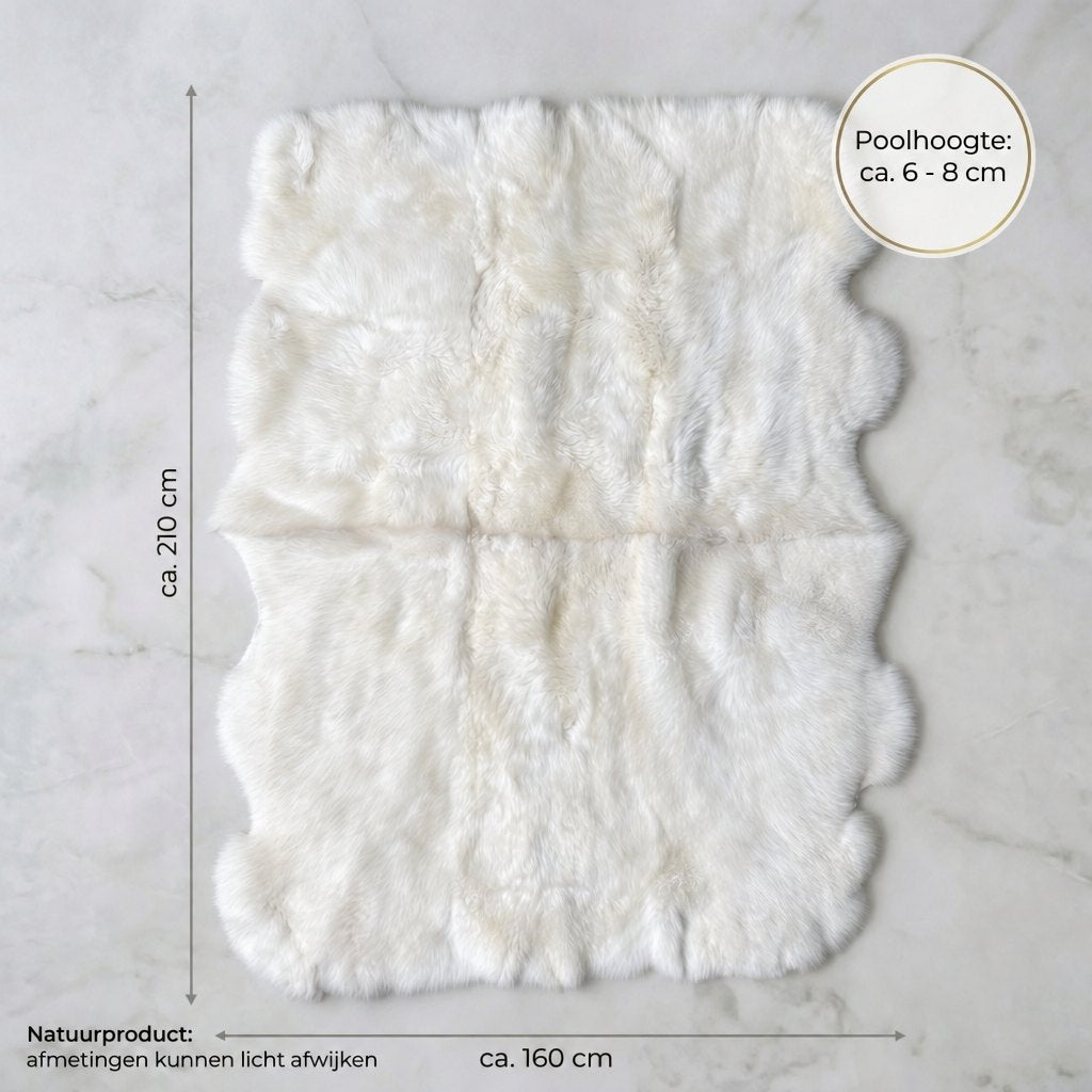 Schapenvacht vloerkleed wit – 6 vachten, afmetingen