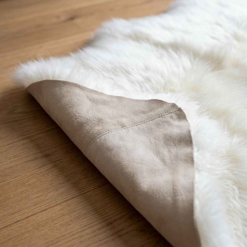 Schapenvacht vloerkleed wit – 6 vachten, leren onderkant