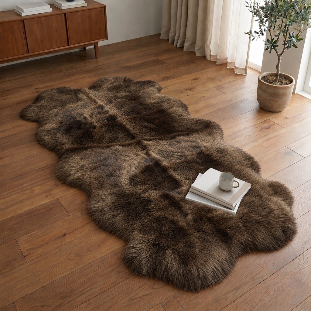 Schapenvacht vloerkleed bruin – 4 vachten, sfeerbeeld