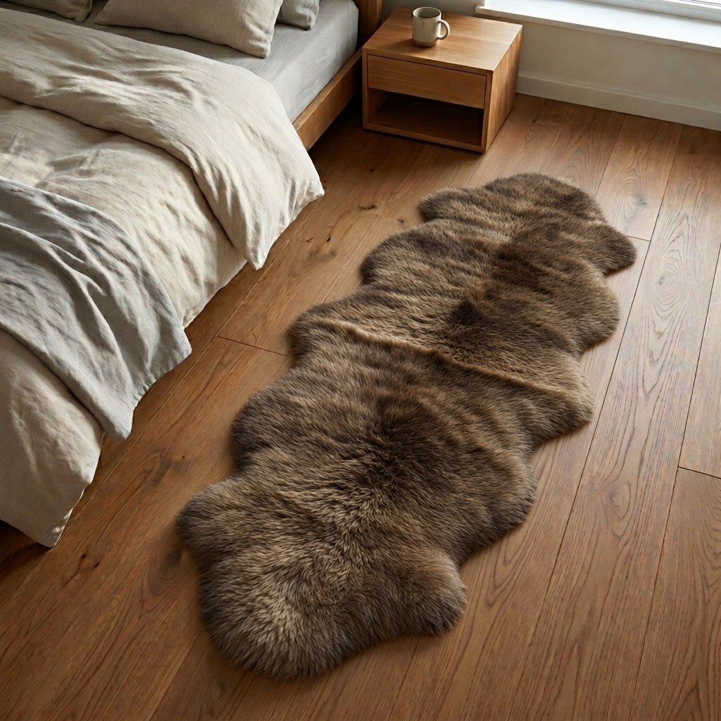 Schapenvacht vloerkleed bruin – 2 vachten, sfeerbeeld