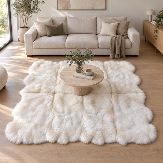 Schapenvacht vloerkleed wit – 8 vachten, sfeerbeeld