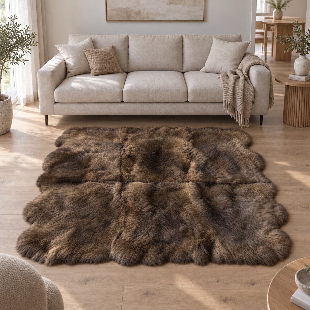 Schapenvacht vloerkleed bruin – 6 vachten, sfeerbeeld